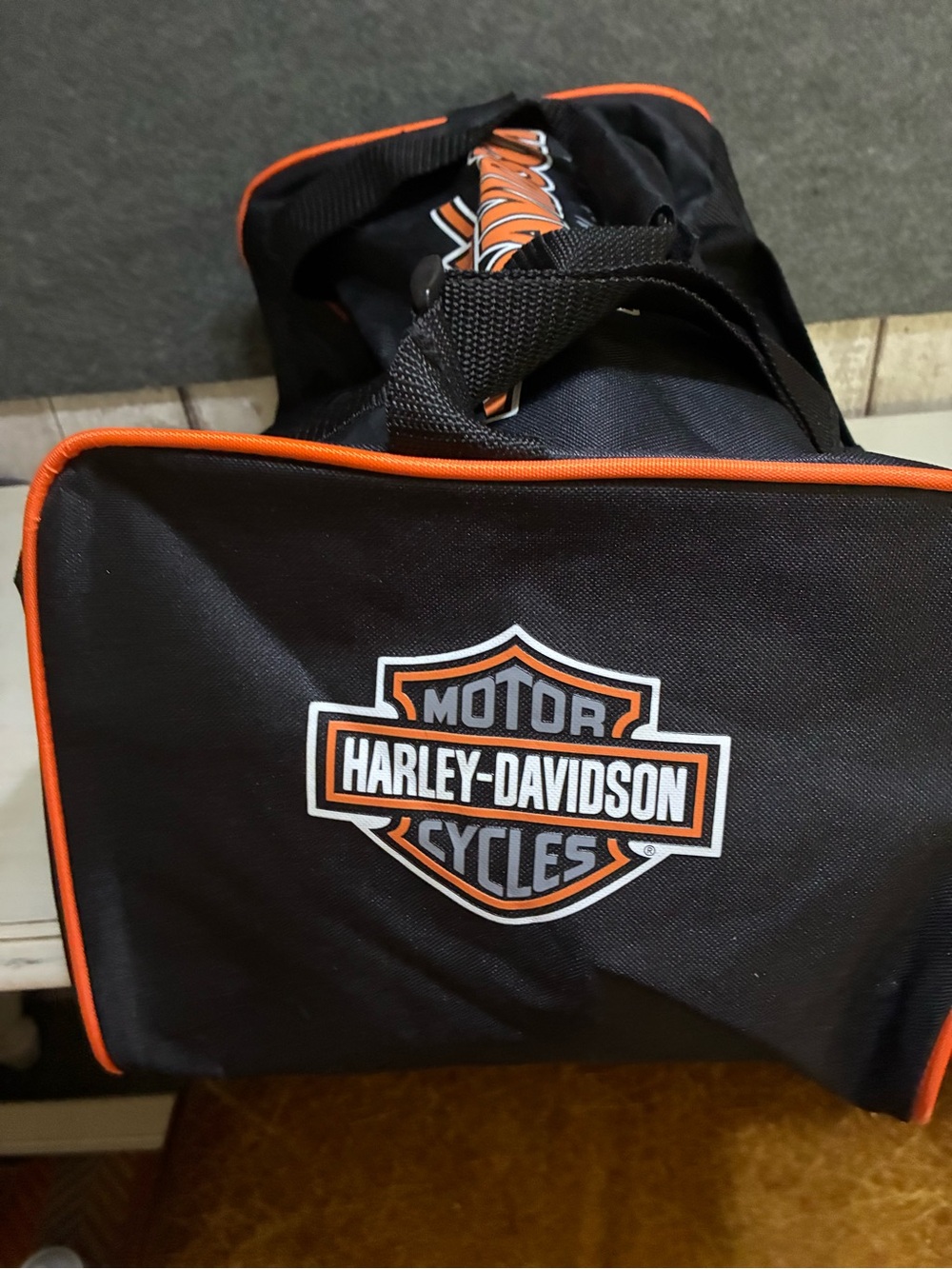 Harley-Davidson Black Duffel with Orange Logo Trim - Picture 3 of 5